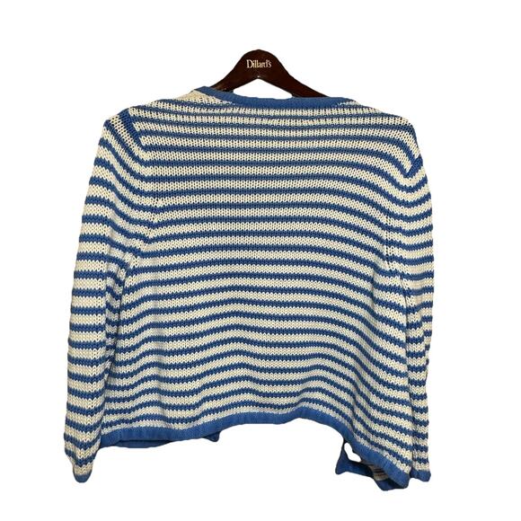 Land's End Drifter Open Front Striped Cardigan Sweater Size L Anchor Coastal - Picture 6 of 6
